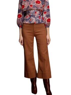 LOVE BINETTI The costa High Waist Wide leg brown denim Ankle Cropped jeans XS